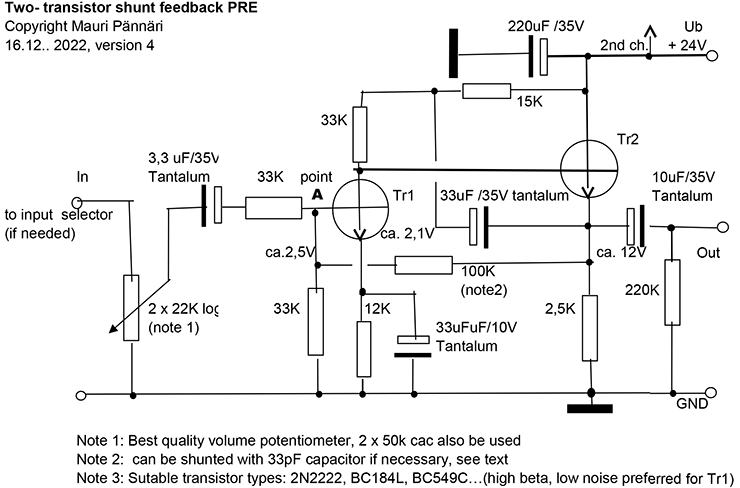 Rakennusohje kahden transistorin esivahvistin